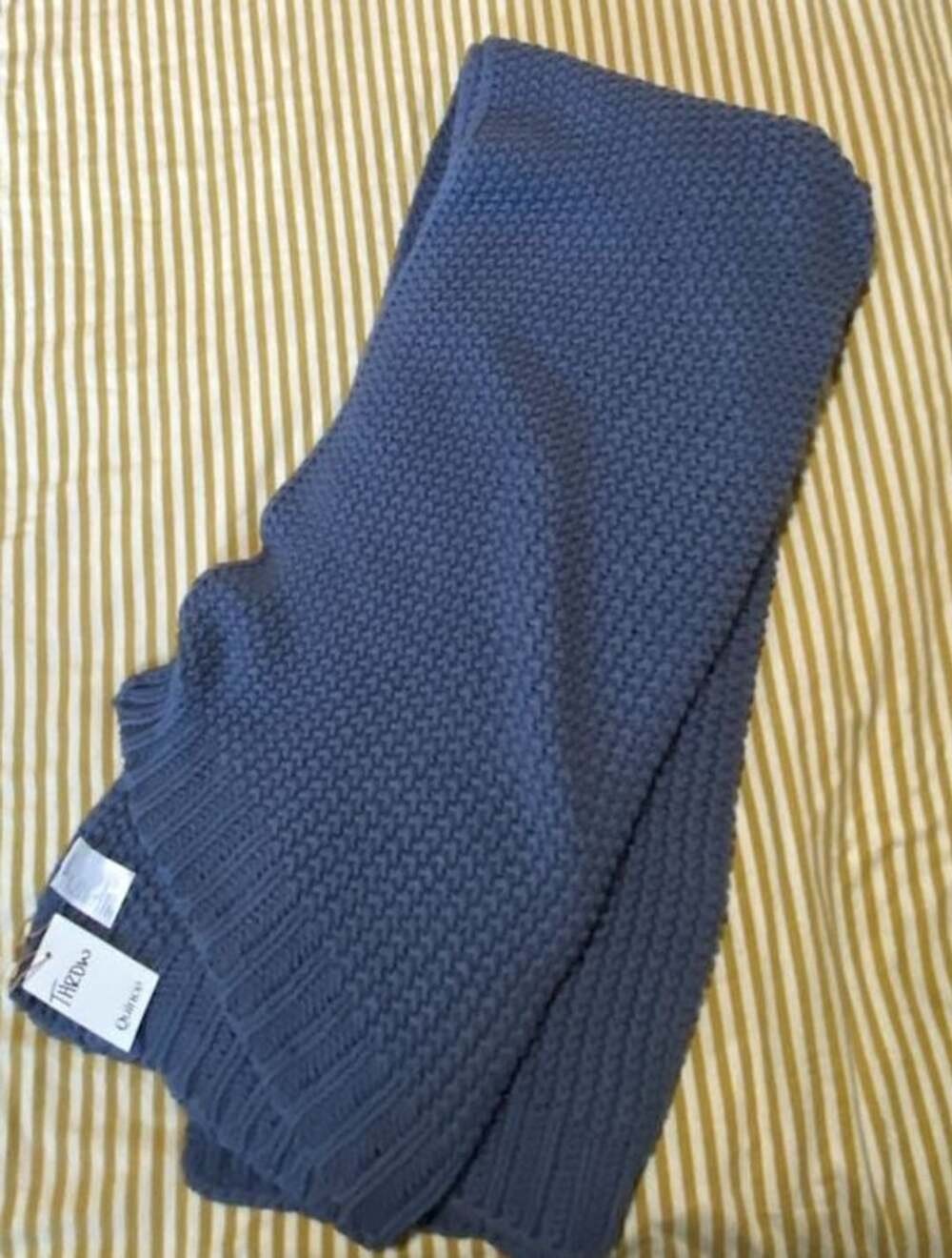 Quince Knit Throw Blanket 50x60 Blue 100%Cotton